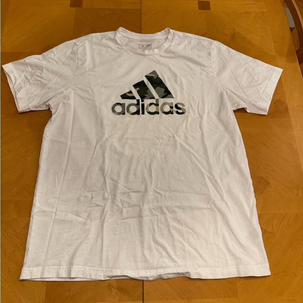 Adidas Men's White Tee with Camouflage Logo